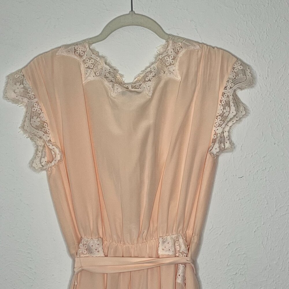 Women's JOIE Magdelen 100% Silk Peach Cream Lace Baby Pink Midi Dress Size XS - Picture 6 of 9